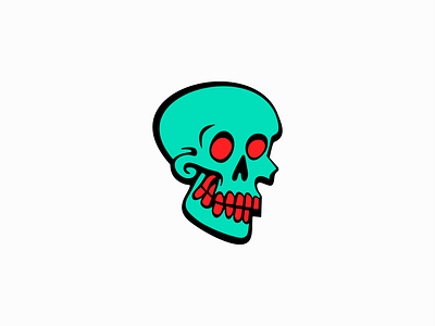 Turquoise Skull With Red Eyes Logo bold branding character design edgy gaming halloween identity illustration logo mark media music playful rock skull sports symbol turquoise vector