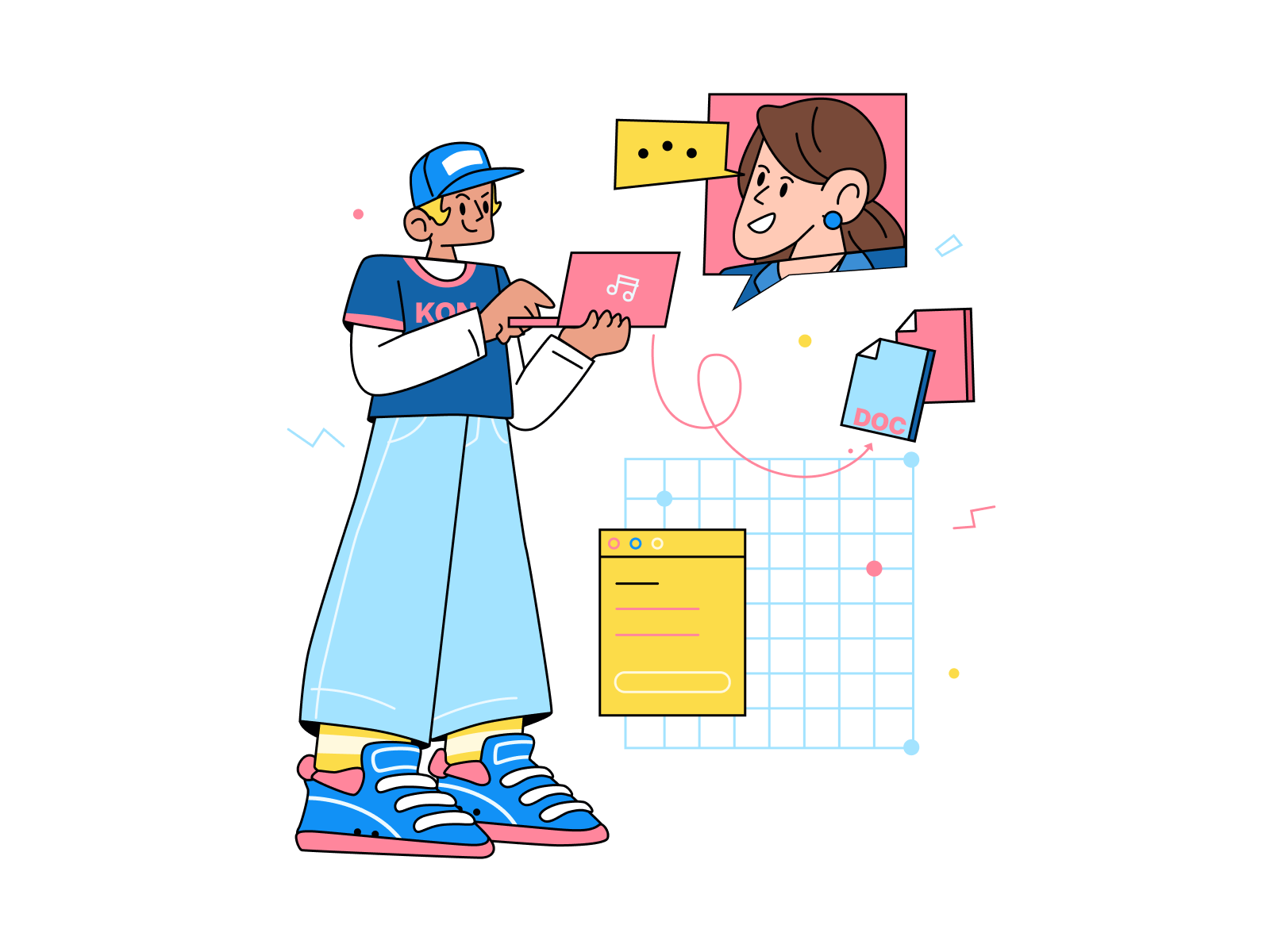 Seamless File Sharing character character design collaboration colour file sharing flat design illustration online work people vector illustration