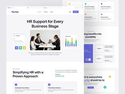 Humax – AI-Powered HR Approach Page ai ai agent ai powered artificial intelligence b2b clean dipa inhouse hr human resource landing page minimalist modern design recruitment agency saas startup ui uiux web design webflow website
