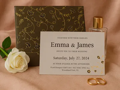 Brown Shimmery Screen Printed Wedding Invitation vintage style wedding cards
