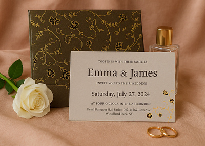 Brown Shimmery Screen Printed Wedding Invitation vintage style wedding cards