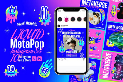 Liquid MetaPop Instagram Set advertising blog blogger branding gradient instagram instagram post instagram posts instagram stories instagram story instagram template instagram templates neon post posts stories story template templates