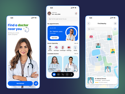 Doctor Appointment Mobile App Design clean design doctor doctor appointment doctor consultation doctor mobile app doctor service health app health care app healthcare service map medical app medical doctor medicine mobile app mobile app design ui ui design uiux uiux design