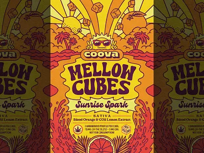 Coova - Sunrise Spark beach cannabis coova graphic design illustration illustrative logo label design logo logo design marihuana ocean orange packaging design palms retro design retro logo summer sun trippy waves