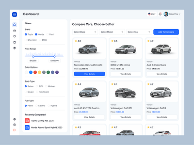 Vehicle Comparison Tool Dashboard dashboard dashboard design dashboard ui data data visualization ui ui design uiux ux vehicle dasboard web web design