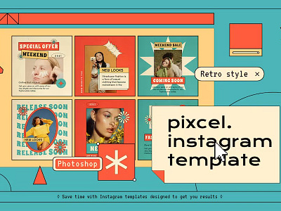 Pixcel Instagram Post & Story Template advertising blog blogger branding gradient instagram instagram post instagram posts instagram stories instagram story instagram template instagram templates neon post posts stories story template templates