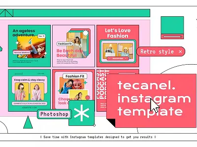 Tecanel 90s Instagram Template advertising blog blogger branding gradient graphic design instagram instagram post instagram posts instagram stories instagram story instagram template instagram templates neon post posts stories story template templates