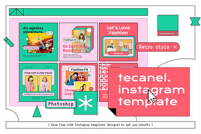 Tecanel 90s Instagram Template advertising blog blogger branding gradient graphic design instagram instagram post instagram posts instagram stories instagram story instagram template instagram templates neon post posts stories story template templates