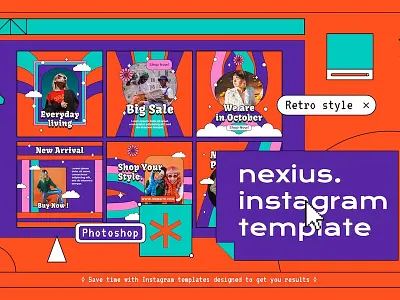 Nexius Retro Instagram Template advertising blog blogger branding gradient instagram instagram post instagram posts instagram stories instagram story instagram template instagram templates neon posts stories story template templates v