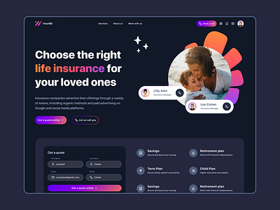 Dark mode Landing page - InsurED dark herosection insurance landing page lp ux uxui web design website