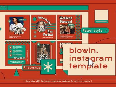 Blowin Retro Instagram Template advertising blog blogger branding gradient instagram instagram post instagram posts instagram stories instagram story instagram template instagram templates neon post posts stories story template templates