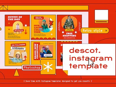 Descot Retro Instagram Template advertising blog blogger branding gradient instagram instagram post instagram posts instagram stories instagram story instagram template instagram templates neon post posts stories story template templates
