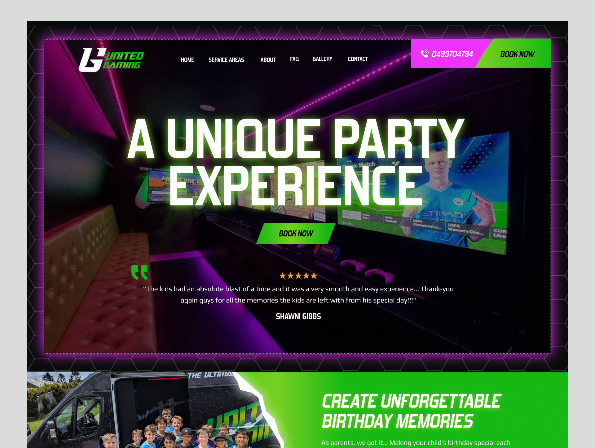 Mobile Gaming Van – Landing Page UI amedesign animation birthday creative dailyui design gaming truck gamingcommunity interaction interface landing page mobilegame moderndesign partyplanning ui uidesign uiux ux webdesigninspiration website