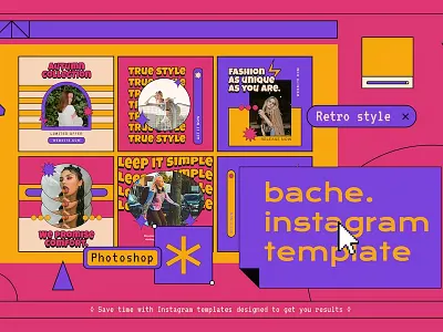 Bache 90s Instagram Post & Story Template advertising blog blogger branding gradient instagram instagram post instagram posts instagram stories instagram story instagram template instagram templates neon post posts stories story template templates