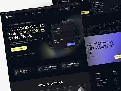 Aitocopy - AI Copywriting Landing Page ai artificial intelligence copywriting copywriting app dark design futuristic illustration landing landing page landingpage modern technology ui ui design uiux ux web webdesign website