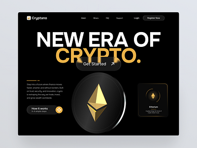 Cryptano – Crypto & Blockchain Web Design Concept 💰✨ bitcoin blockchain cleanui creativeagency crypto crypto design crypto exchange cryptocurrency dark mode defi ethereum fintech landing page modern design rompweb uiux web design web design concept web3