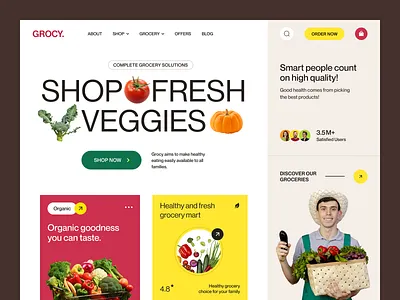 Grocy - Grocery E-commerce Website Design e commerce ecommerce design food food tech landing page green grocery grocery delivery grocery delivery landing page grocery shopping grocery store landing page landingpage mcommerce online grocery online grocery website vegetables web design webdesign website design website designer