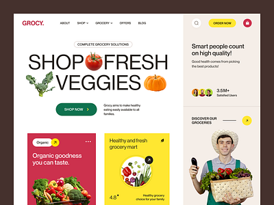 Grocy - Grocery E-commerce Website Design e commerce ecommerce design food food tech landing page green grocery grocery delivery grocery delivery landing page grocery shopping grocery store landing page landingpage mcommerce online grocery online grocery website vegetables web design webdesign website design website designer