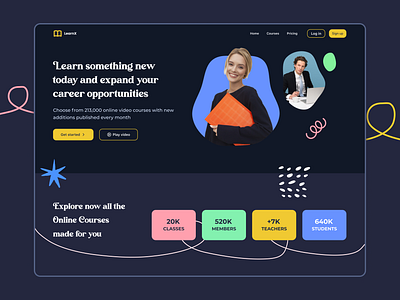 Online Course Landing Page - LearnX dark mode hero section landing page learning online education ux uxui website