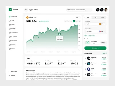 TradoX – Modern Crypto Trading Dashboard Design artxis bitcoin buy sell clean crypto crypto dashboard cryptocurrency dashboard dashboard design design finance finance dashboard fintech minimal product design trading trading dashboard ui design web design