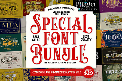 Special! Font Bundle + Bonus badges badges retro badges vintage branding bundle bundle font classic condensed display font font retro font vintage logo type sans serif scirpt special graptail special! font bundle bonus typography