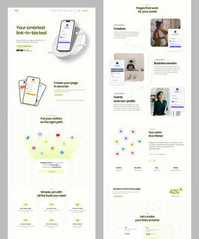 Smart Bio Tool Website Design automation tool branding design figma framer illustration landing page link in bio productivity tool saas website design tool ui uiux web design website design