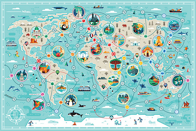 Grand Islands Board Game board game branding flat design game design graphic design illustration map map design travel vector