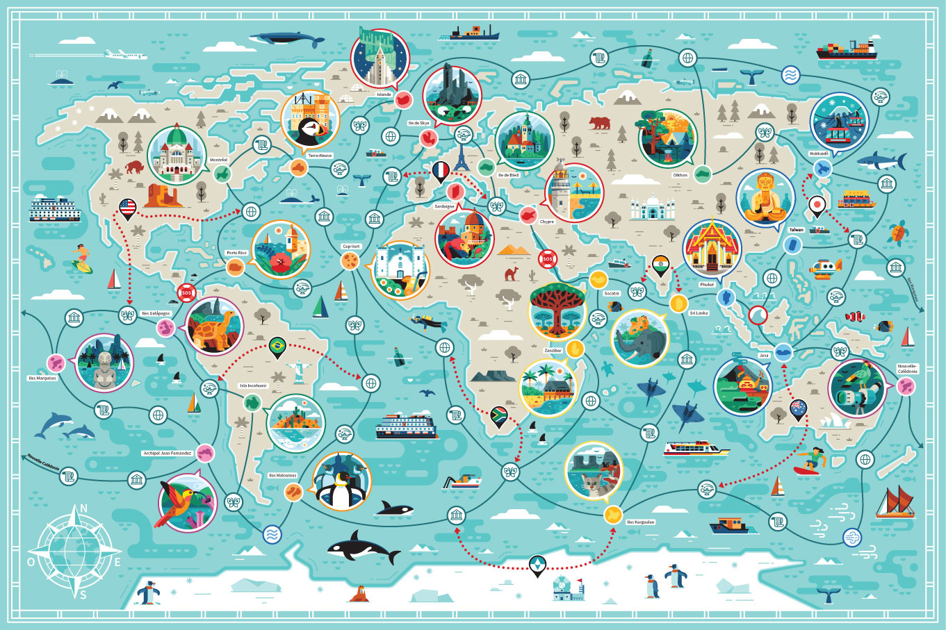 Example of Travel Map With Landmarks And Icons