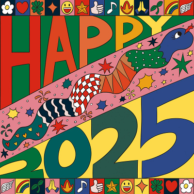 Happy new year 2025 Illustration app branding design graphic design illustration logo typography ui ux vector