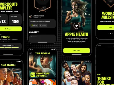 Nike Training Club App. Home Workouts & Fitness app branding design figma graphic design illustration logo ui ux vector