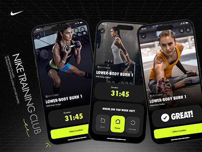 Nike Training Club App. Home Workouts & Fitness app branding design figma graphic design illustration logo ui ux vector