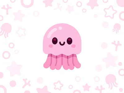 Jellyfish branding cartoon character digital emoji flat funny graphic design icon illustration jellyfish kawaii logo mascot medusa ocean pink summer sweet vector