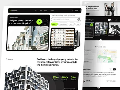 Endihom - Real Estate Landing Page airbnb apartement architecture building buy house clean design landing page landing page design minimal properties property property management real estate real estate agency rent house residence uiux web ui website design