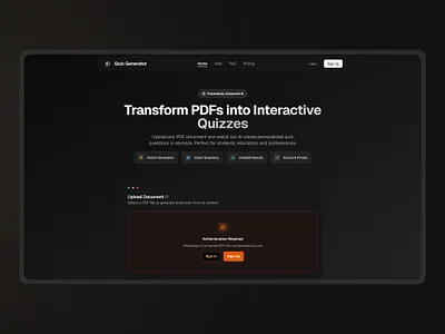 AI Quiz Generator ai branding codegenerator edtech figmadesign learningtools quizgenerator uidesign uiux
