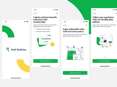 Find Medicine App > Onboarding branding button card clean clean medical app color find medicine app ilistra illustration logo medical app mobile app new app onboarding splash typography ui