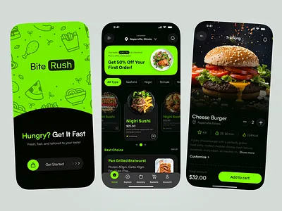 BiteRush – Modern Food Delivery App UI/UX Design app app interface best app design food app food delivery mobile app mobile mobile app design mobile app ui mobile ui mobile ui design mobile ux modern app ui ui design ui ux design