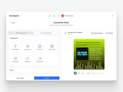 Advance Editor - Audio Podcast App audio postcast ui podcast web app saas app ui ux visual design web app