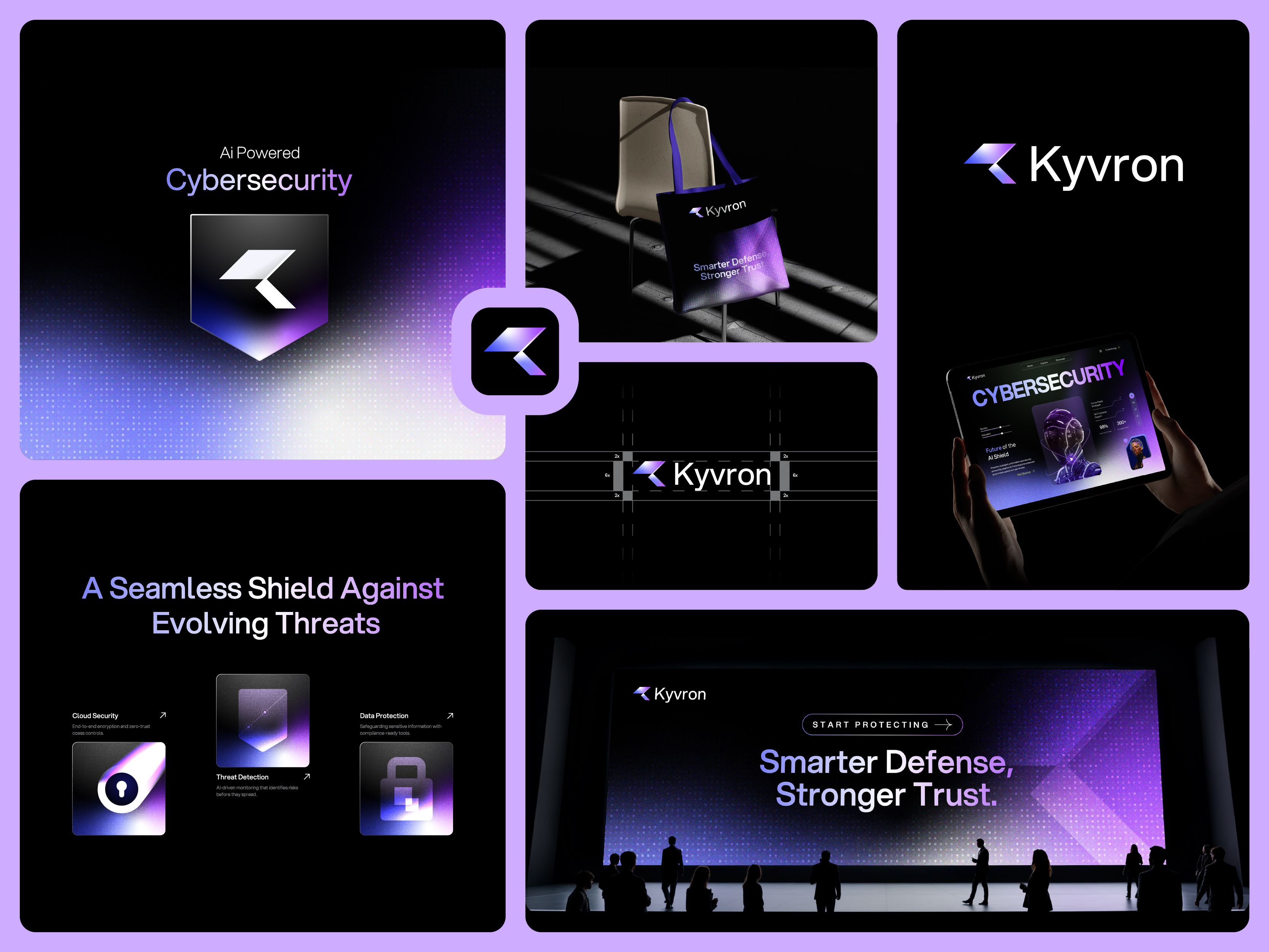 Kyvron | AI Cybersecurity Branding ai aipowered brand identity branding cybersecurity futuristic graphic design logo logo design logodesign logotype mobile app modern motion graphics security technology ui visual identity web design