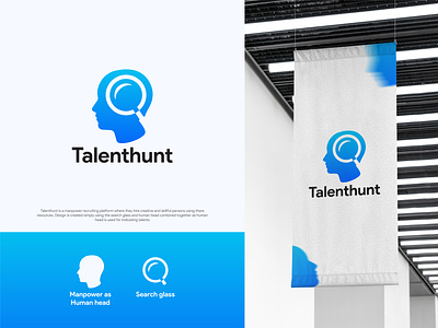 Talenthunt | Recruiting Company Logo Design abstract agency logo app icon branding business logo community community logo graphic design human head human resources logo logo design logotype manpower minimal modern logo recruitment logo search glass search logo visual identity