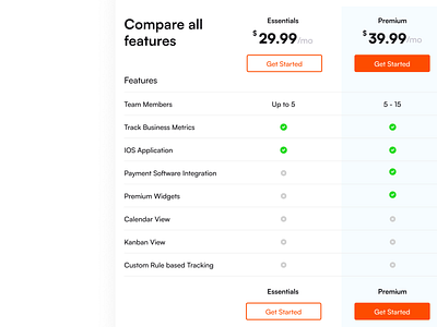 Pricing Plans clean design icon interface plans pricing saas simple soft table ui web