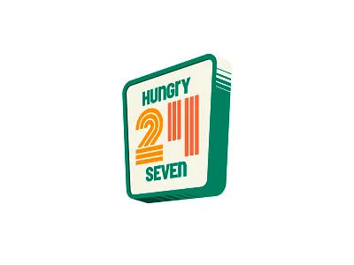Hungry 24 seven 24 food fun funny hours hungry illustration logo market mini retro sticker vintage