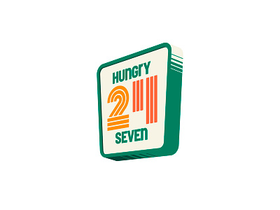 Hungry 24 seven 24 food fun funny hours hungry illustration logo market mini retro sticker vintage