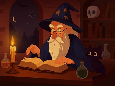 Magician✨ adobeillustrator candle cat character colors illustration illustrator magic maician night skull vector