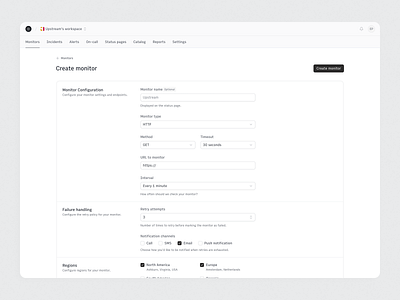 Create monitors - Upstream app clean create design developer tool form inspiration light mode light theme minimal monitors saas startup ui ux web web app
