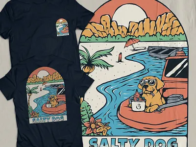 SALTY DOG animal animation beach branding clothing digitalart dog graphic design illustration logo merchandise tshirt vacation vintage