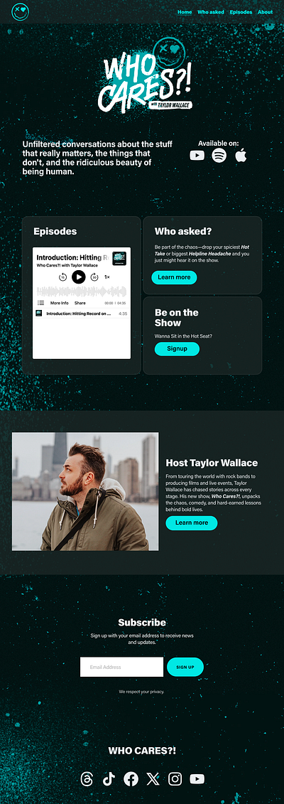 Whocares?! - podcast dark theme web design