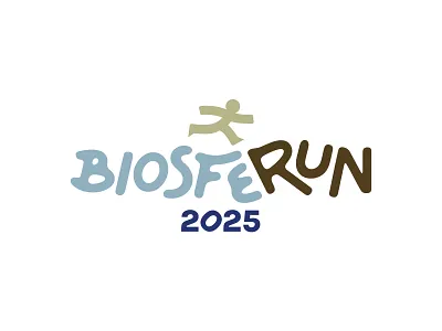 Biosferun Logo 02 blue branding design digital earth editorial icon illustration indonesia java land logo minimal mountain people run running simple trail vector