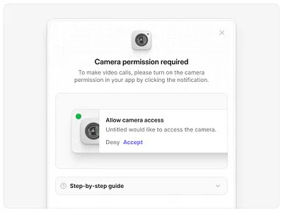 Camera permission modal — Untitled UI camera permission guide modal popup product design ui design user interface