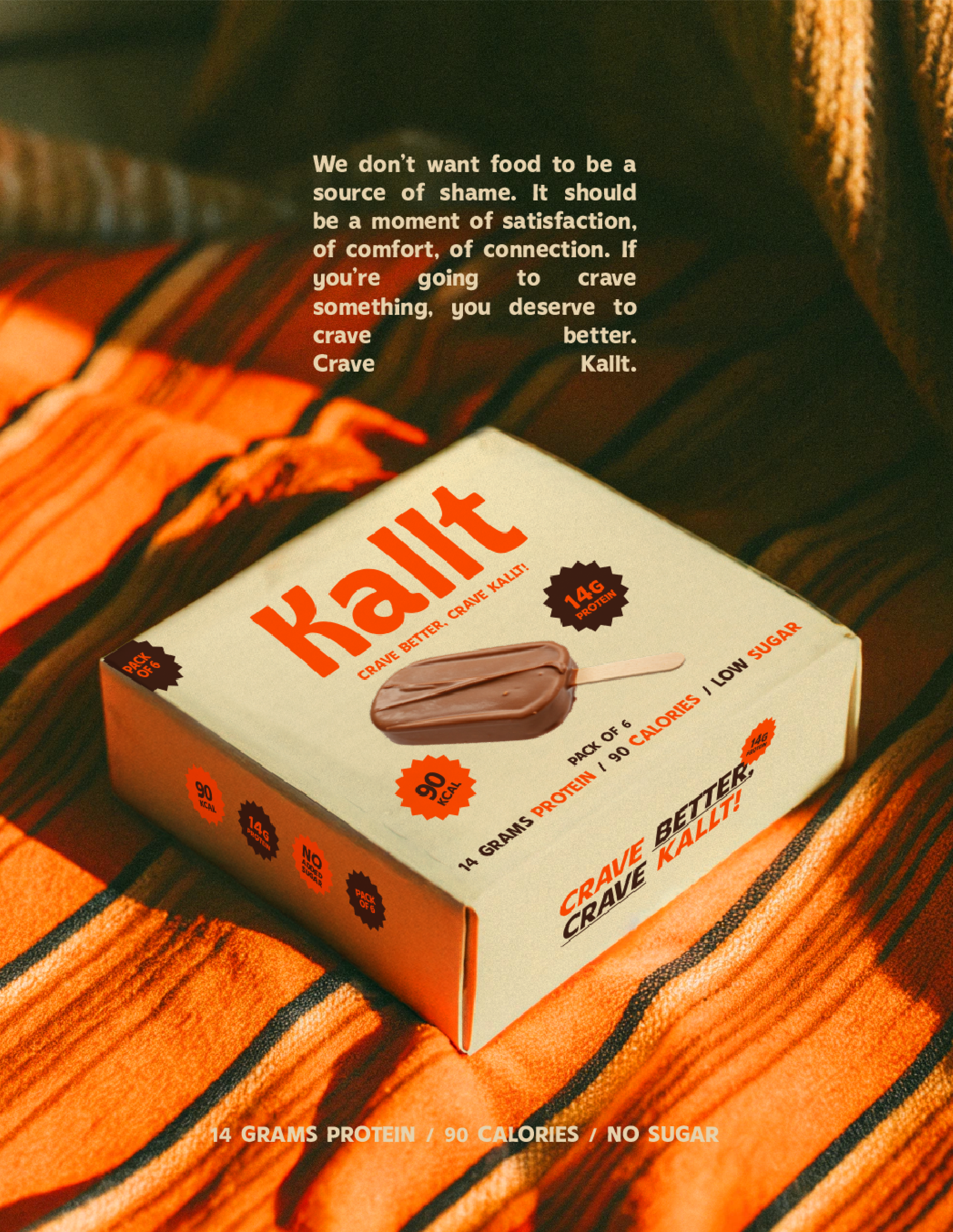 KALLT Protein Ice Bar Branding & Packaging Design box packaging design brand design brand designer brand guidelines brand identity brand identity designer branding custom packaging design food branding graphic design illustration label design logo design packaging box packaging design packaging designer retro branding retro design strategic branding