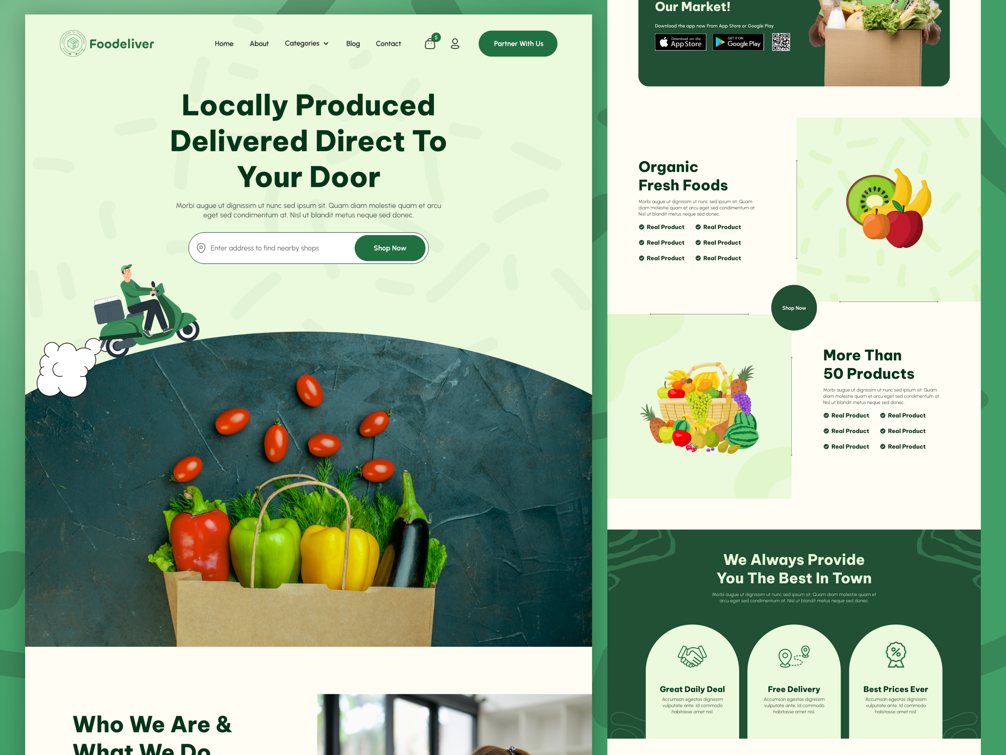 Example of Food delivery service restaurant order app landing page website